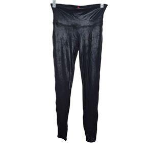 SPANX Shiny Black Faux Leather Leggings Shapewear Size Medium